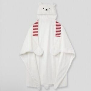 White Hooded Bear Blanket with Red Stripes